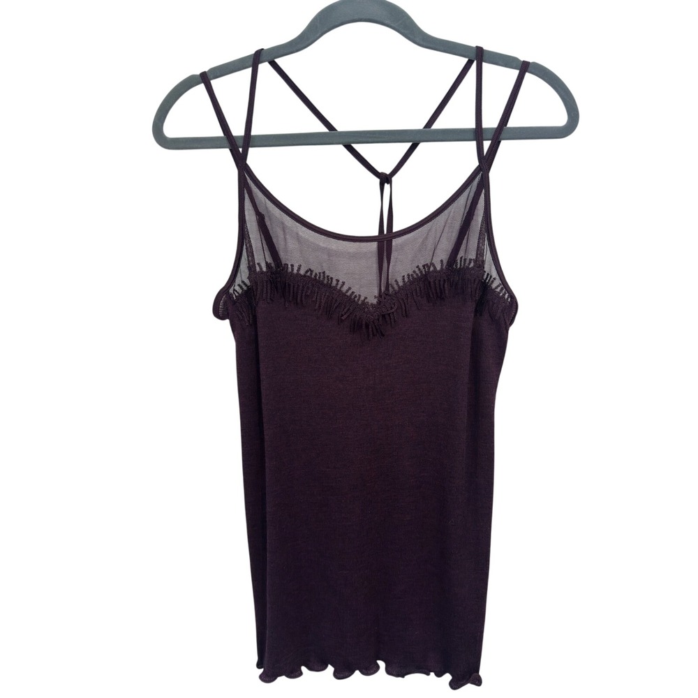 Calida Wool Silk Camisole Purple Mesh Fringe Lettuce Hem Coquette NWT Size L